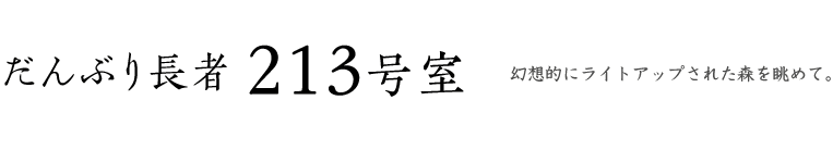だんぶり長者 213号室、幻想的にライトアップされた森を眺めて。
